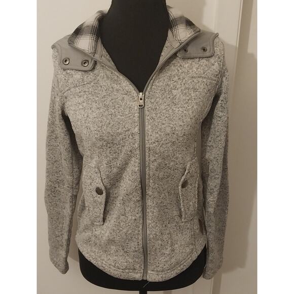 Eddie Bauer Women’s XS Gray Fleece Knit Hooded Jacket Quilted Sleeves & Full Zip - Picture 12 of 15